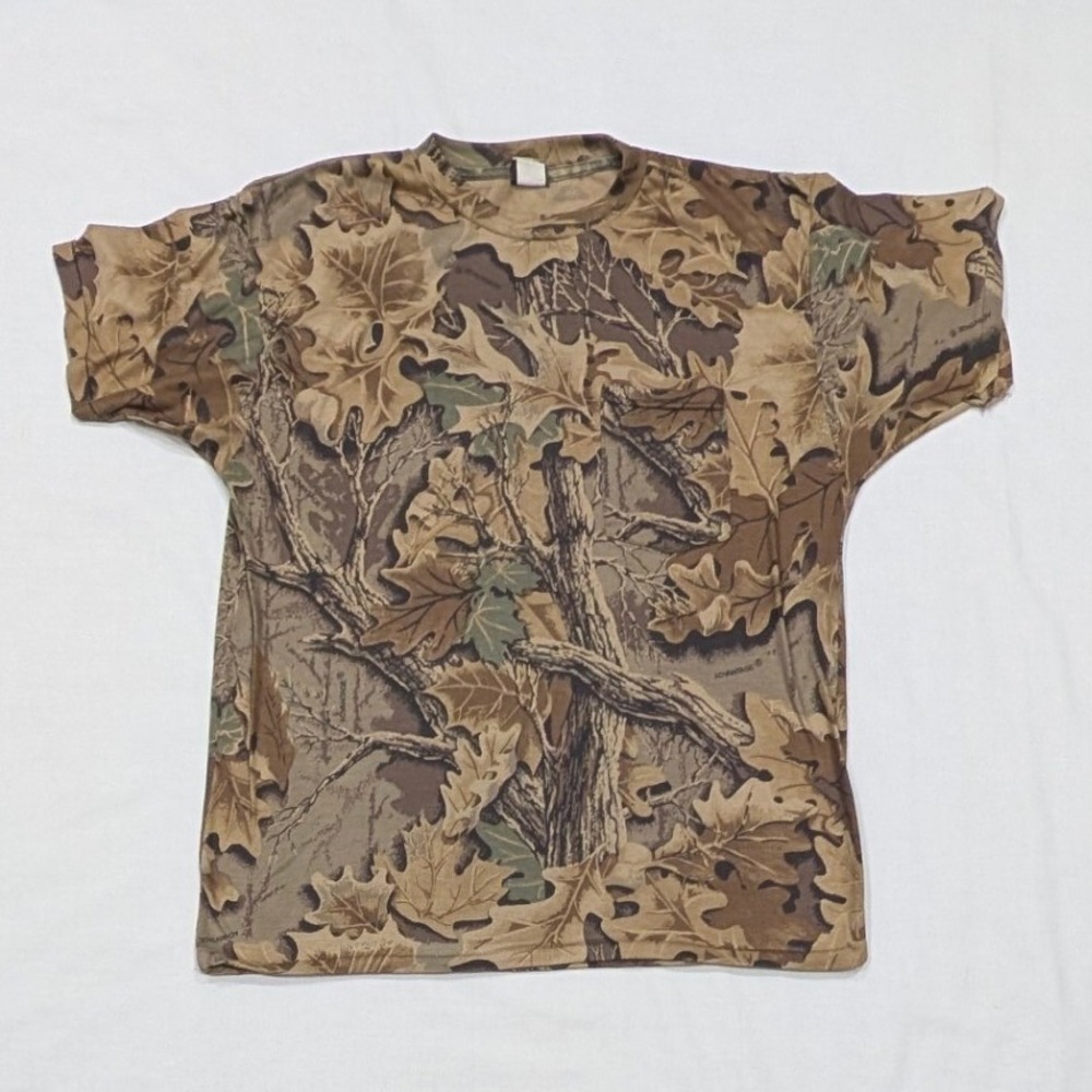 Vintage Advantage Camo Pocket T-Shirt Mens Large Made in USA Hunting Brown Leaf